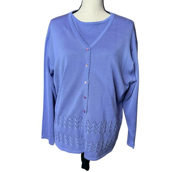 Southern Lady Cardigan Twin Set w/Crochet Pearl Detail in Purple Size XL - Picture 1 of 7